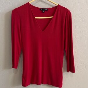 INC International Concepts Ribbed Red Top with 3/4 length sleeves size large